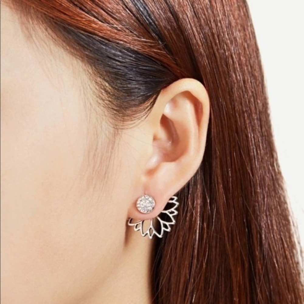 Silver-Tone Rhinestone Lotus Earrings BRAND NEW